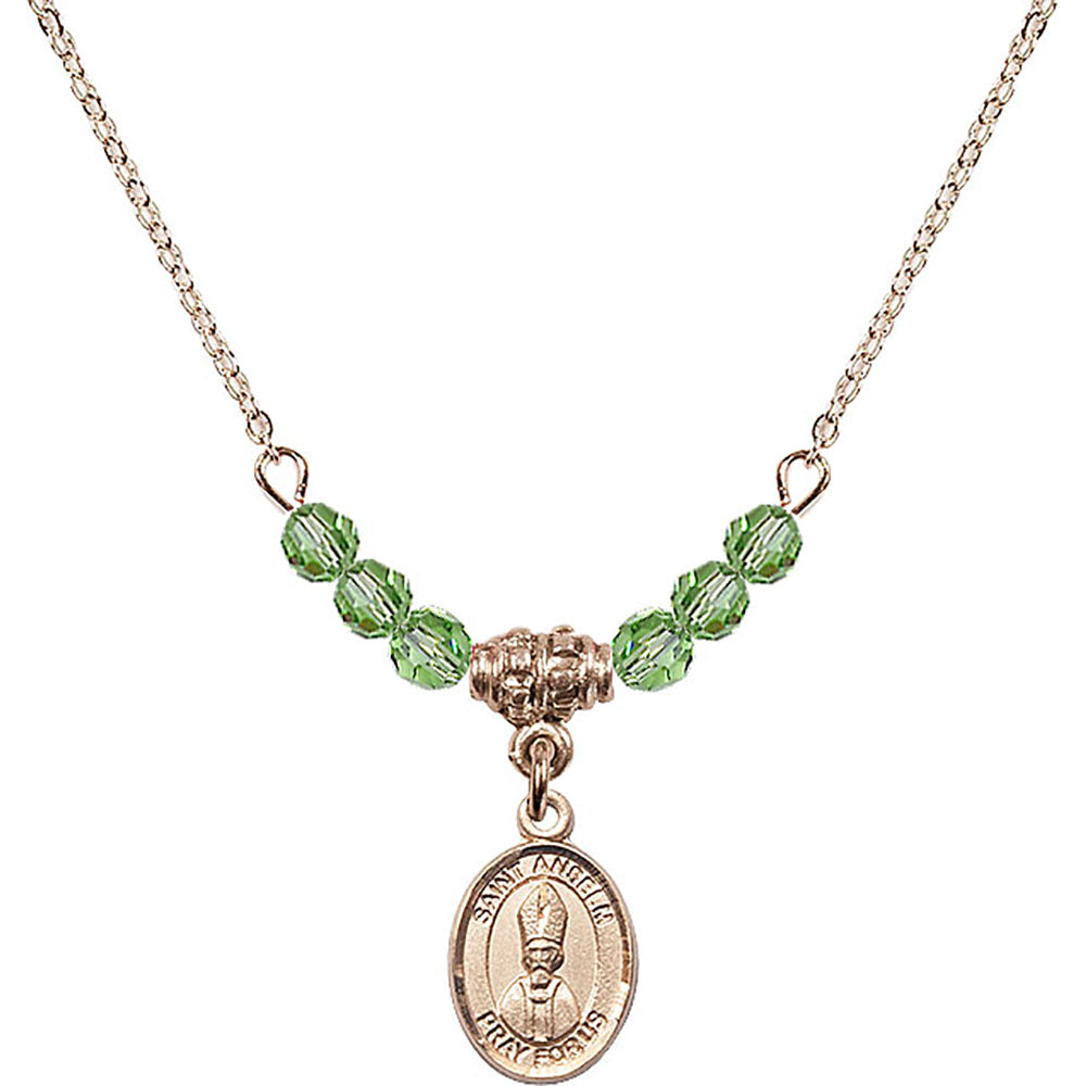 14kt Gold Filled Saint Anselm of Canterbury Birthstone Necklace with Peridot Beads - 9342