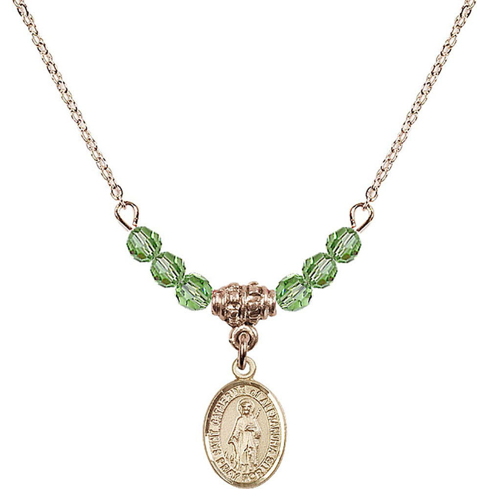 14kt Gold Filled Saint Catherine of Alexandria Birthstone Necklace with Peridot Beads - 9343