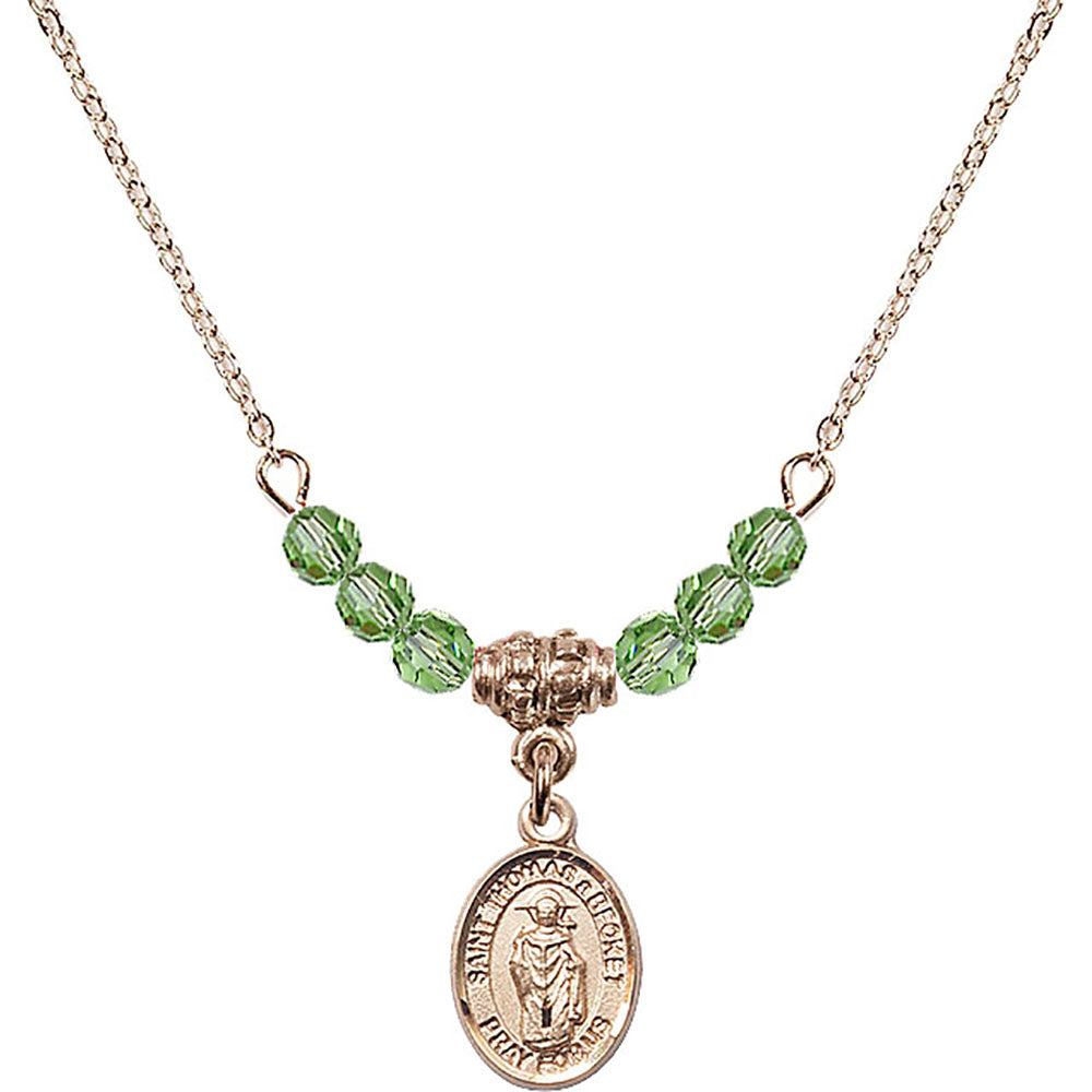 14kt Gold Filled Saint Thomas A Becket Birthstone Necklace with Peridot Beads - 9344