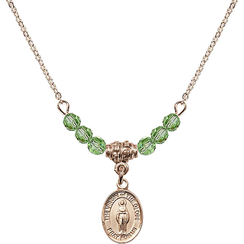 14kt Gold Filled Virgin of the Globe Birthstone Necklace with Peridot Beads - 9345
