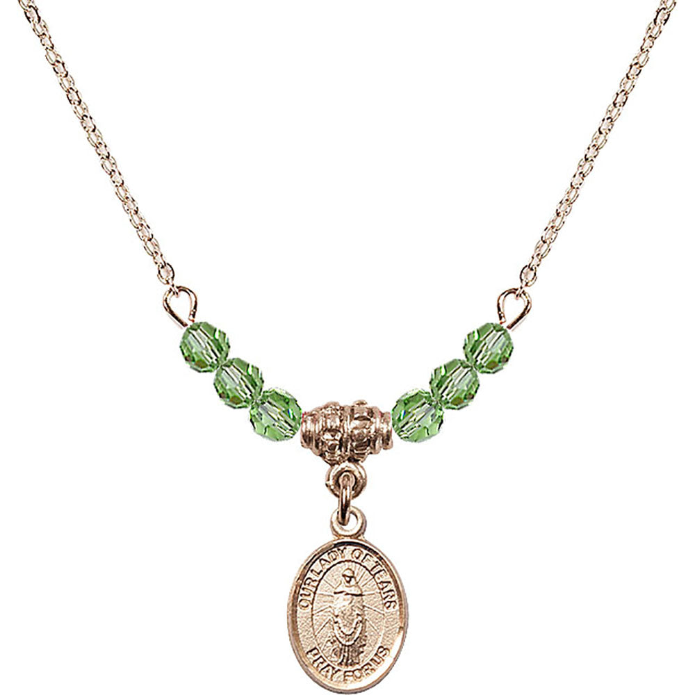 14kt Gold Filled Our Lady of Tears Birthstone Necklace with Peridot Beads - 9346