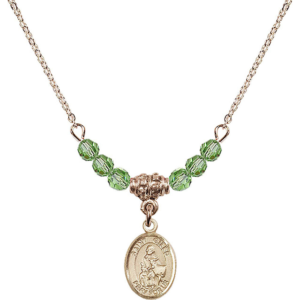 14kt Gold Filled Saint Giles Birthstone Necklace with Peridot Beads - 9349