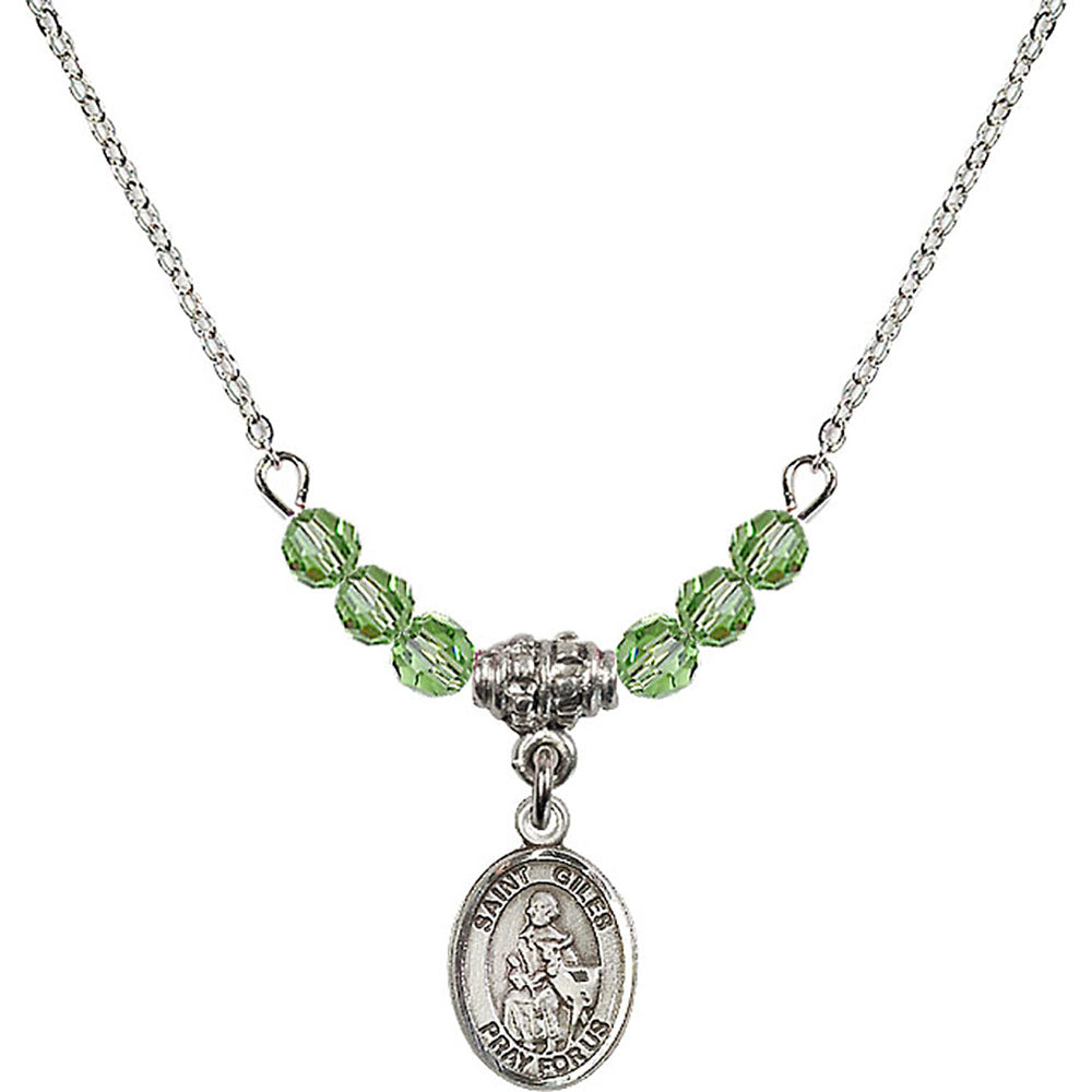Sterling Silver Saint Giles Birthstone Necklace with Peridot Beads - 9349