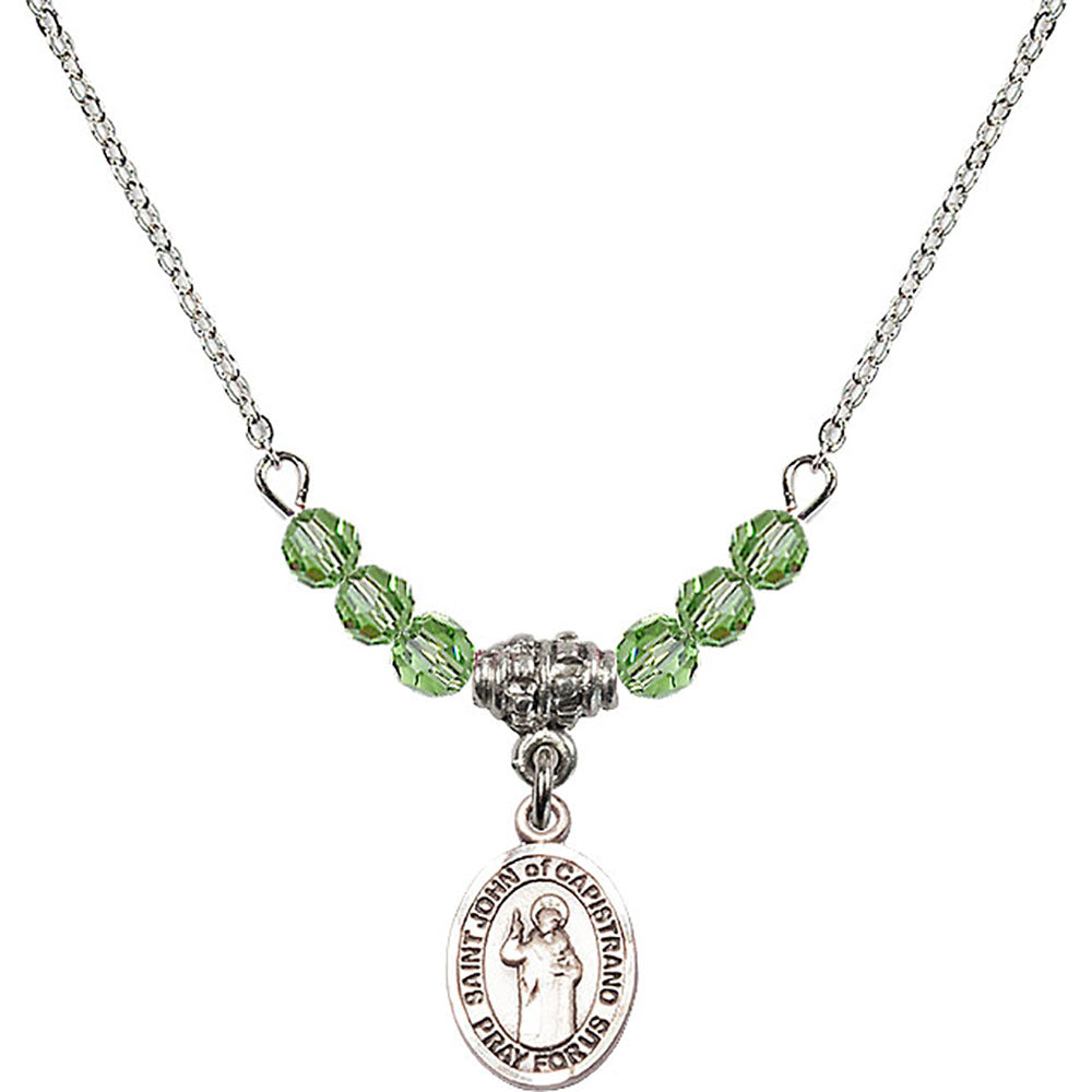 Sterling Silver Saint John of Capistrano Birthstone Necklace with Peridot Beads - 9350