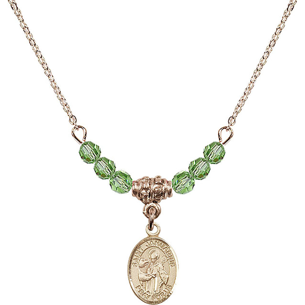 14kt Gold Filled Saint Januarius Birthstone Necklace with Peridot Beads - 9351