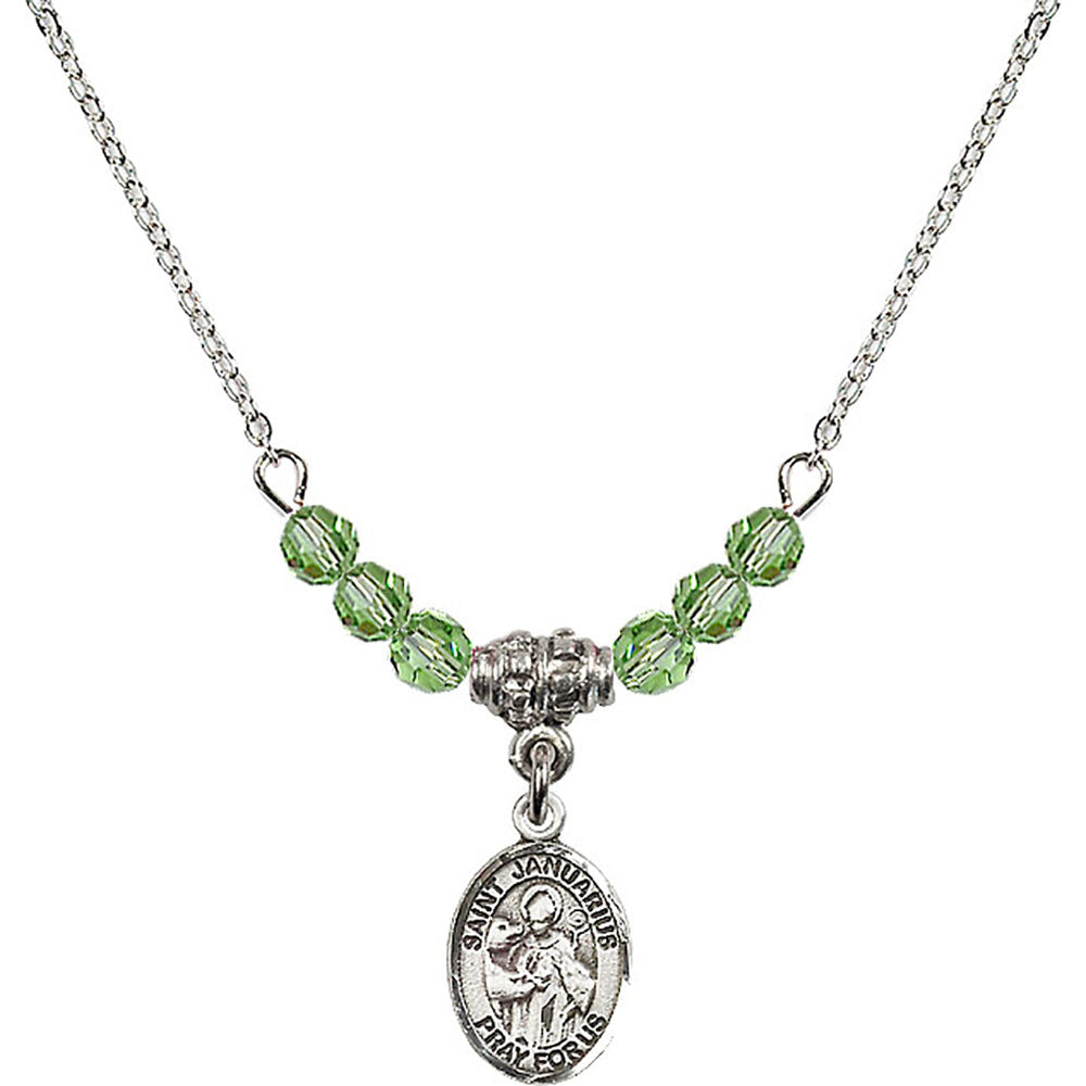 Sterling Silver Saint Januarius Birthstone Necklace with Peridot Beads - 9351