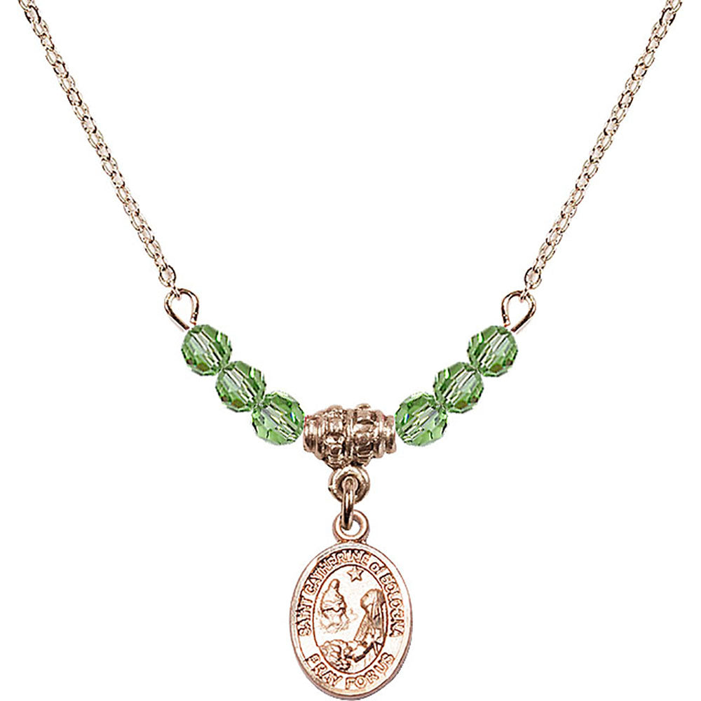 14kt Gold Filled Saint Catherine of Bologna Birthstone Necklace with Peridot Beads - 9354