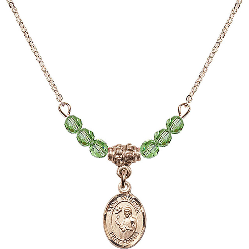 14kt Gold Filled Saint Dunstan Birthstone Necklace with Peridot Beads - 9355