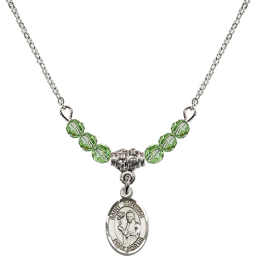 Sterling Silver Saint Dunstan Birthstone Necklace with Peridot Beads - 9355