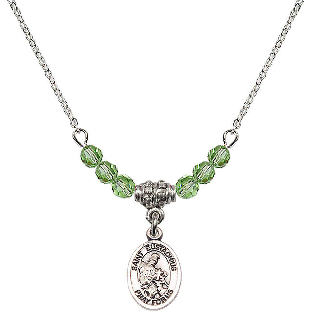 Sterling Silver Saint Eustachius Birthstone Necklace with Peridot Beads - 9356