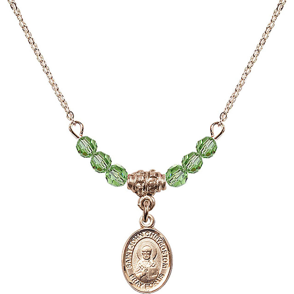 14kt Gold Filled Saint John Licci Birthstone Necklace with Peridot Beads - 9358