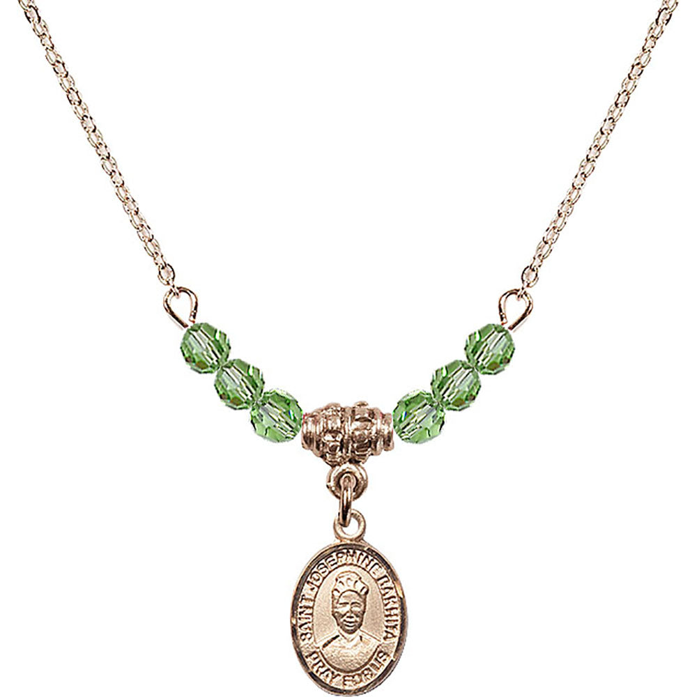 14kt Gold Filled Saint Josephine Bakhita Birthstone Necklace with Peridot Beads - 9360