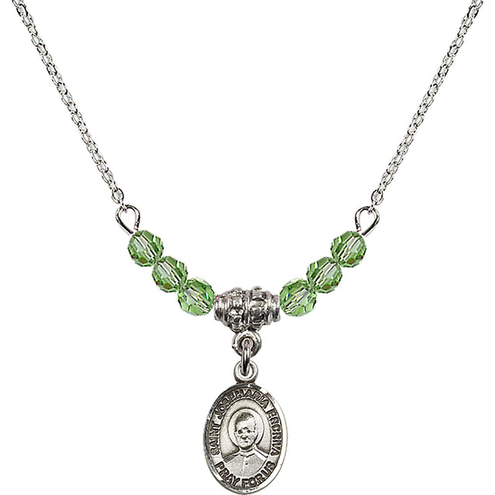 Sterling Silver Saint Josemaria Escriva Birthstone Necklace with Peridot Beads - 9362