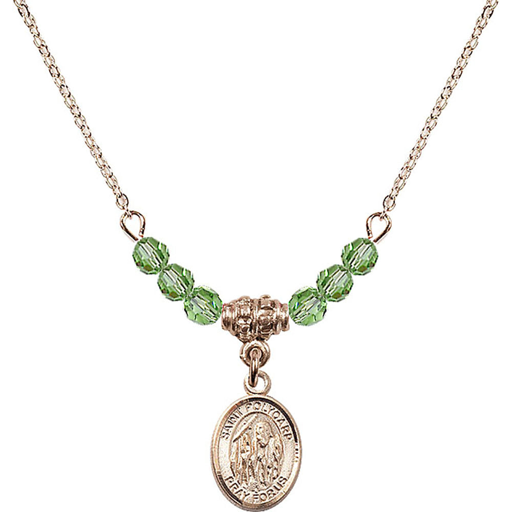 14kt Gold Filled Saint Polycarp of Smyrna Birthstone Necklace with Peridot Beads - 9363