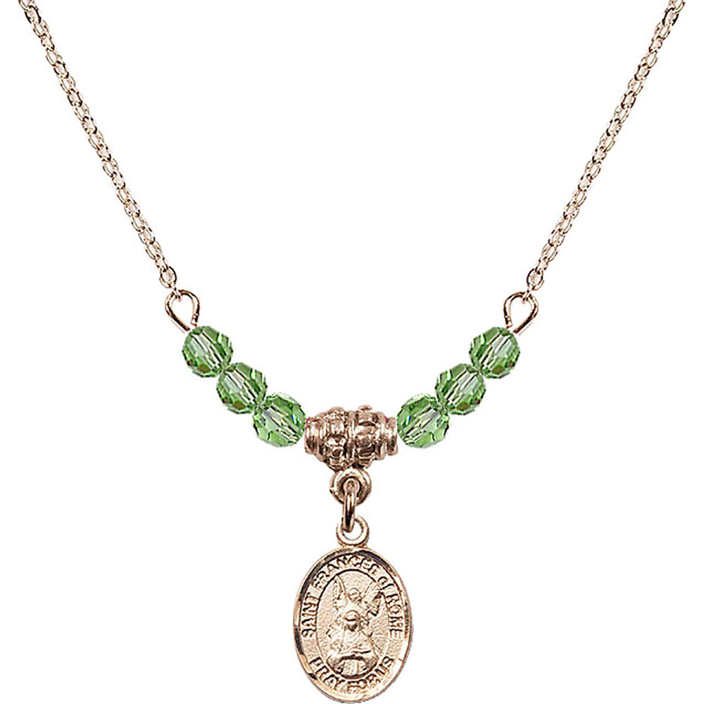 14kt Gold Filled Saint Frances of Rome Birthstone Necklace with Peridot Beads - 9365