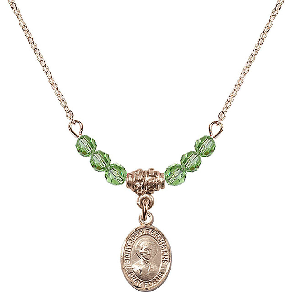 14kt Gold Filled Saint John Berchmans Birthstone Necklace with Peridot Beads - 9370