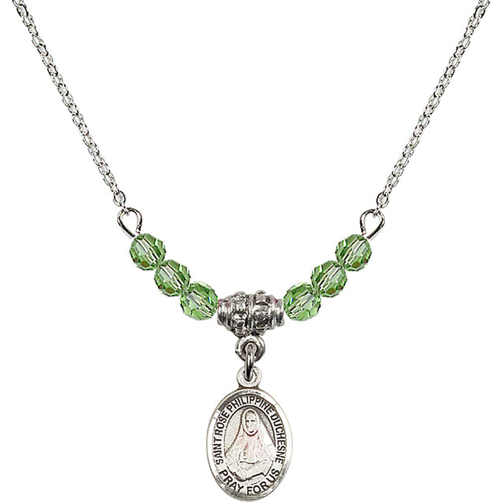 Sterling Silver Saint Rose Philippine Duchesne Birthstone Necklace with Peridot Beads - 9371