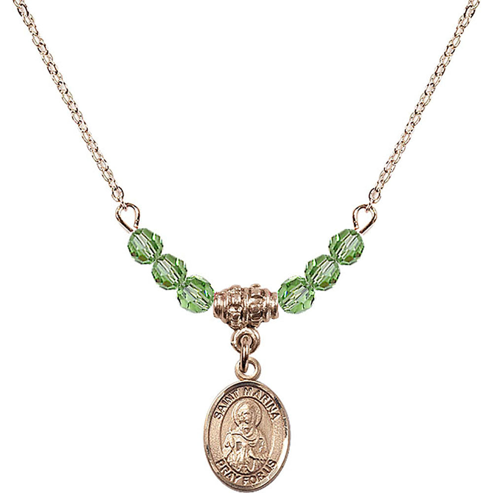 14kt Gold Filled Saint Marina Birthstone Necklace with Peridot Beads - 9379