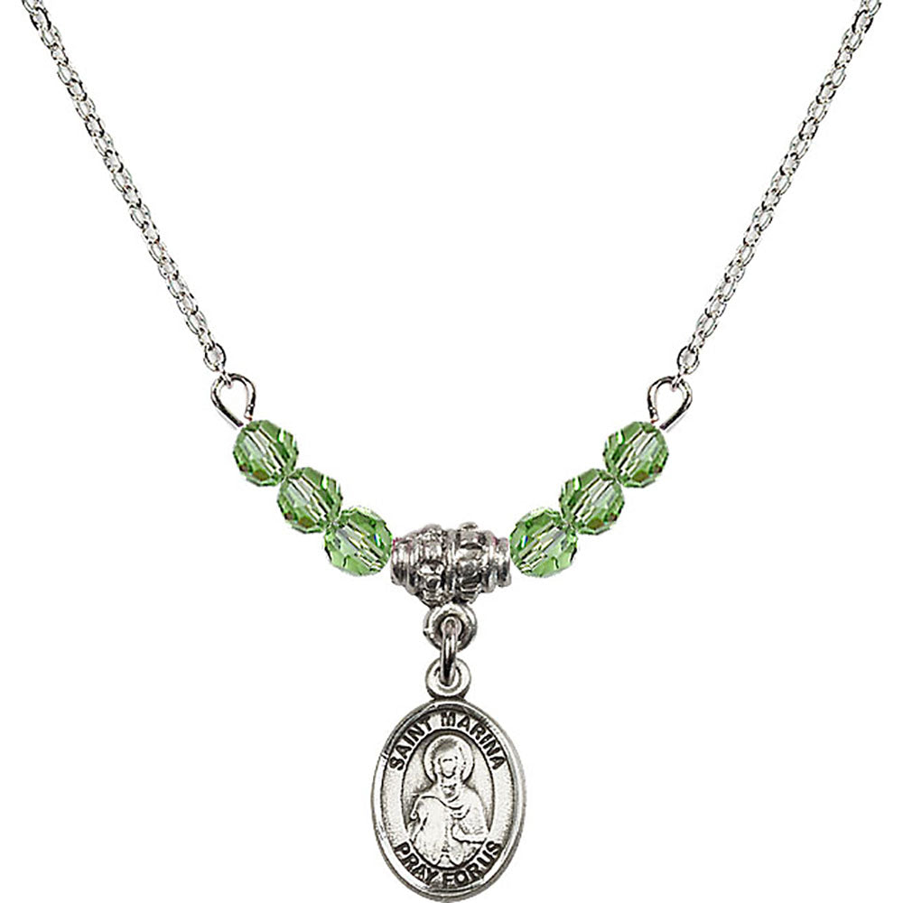 Sterling Silver Saint Marina Birthstone Necklace with Peridot Beads - 9379