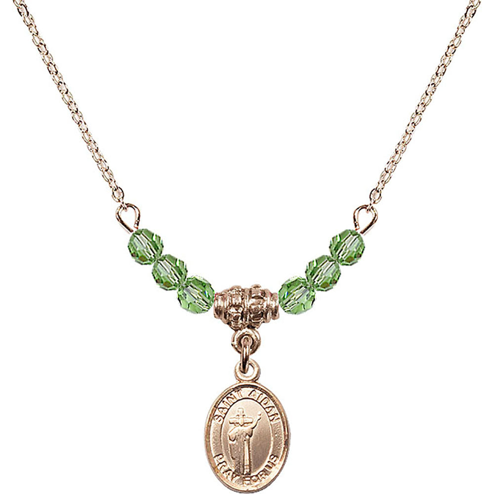 14kt Gold Filled Saint Aidan of Lindesfarne Birthstone Necklace with Peridot Beads - 9381