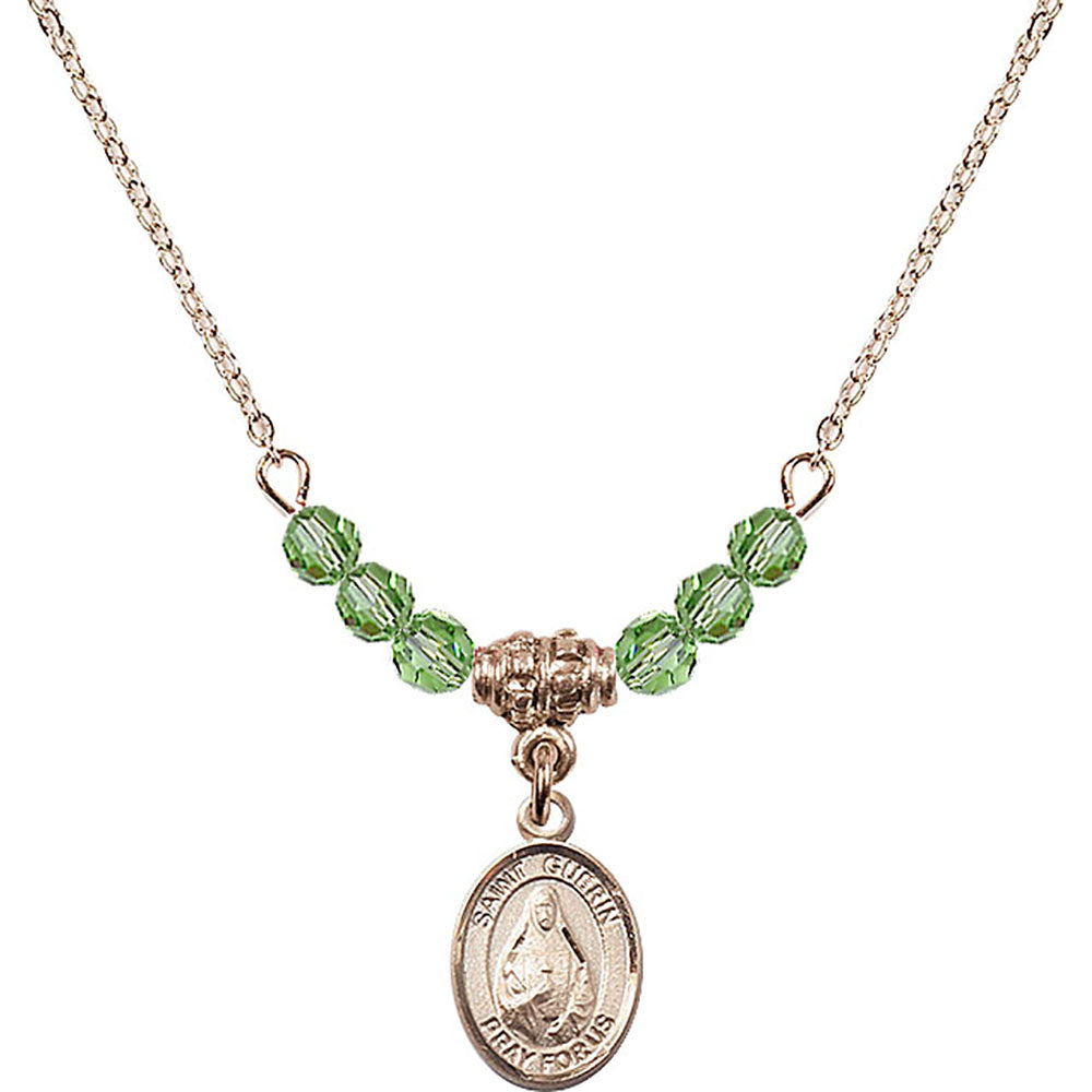 14kt Gold Filled Saint Theodora Birthstone Necklace with Peridot Beads - 9382