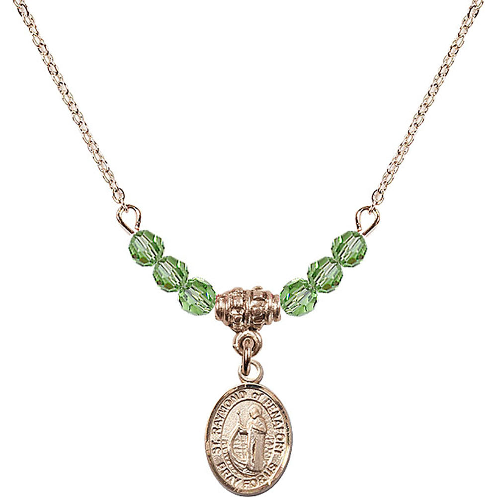 14kt Gold Filled Saint Raymond of Penafort Birthstone Necklace with Peridot Beads - 9385