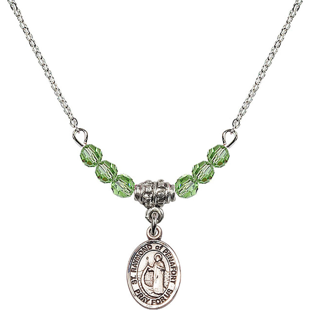 Sterling Silver Saint Raymond of Penafort Birthstone Necklace with Peridot Beads - 9385