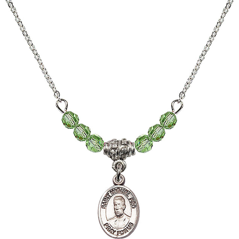 Sterling Silver Blessed Miguel Pro Birthstone Necklace with Peridot Beads - 9389
