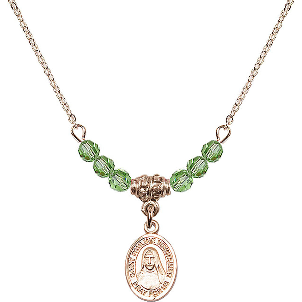 14kt Gold Filled Saint Pauline Visintainer Birthstone Necklace with Peridot Beads - 9391