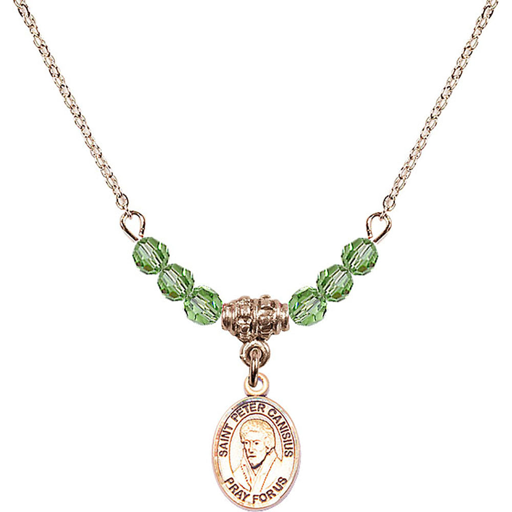 14kt Gold Filled Saint Peter Canisius Birthstone Necklace with Peridot Beads - 9393