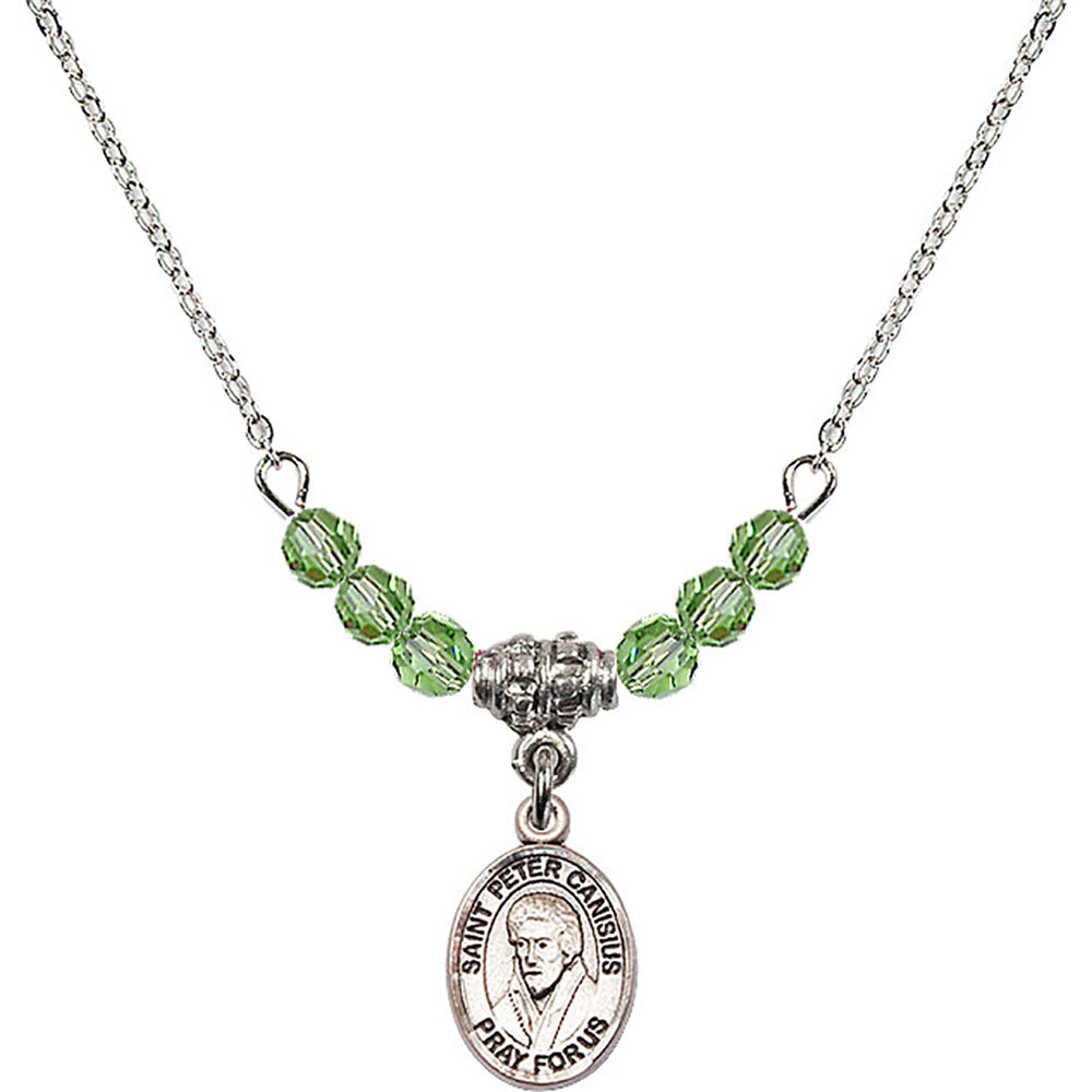 Sterling Silver Saint Peter Canisius Birthstone Necklace with Peridot Beads - 9393