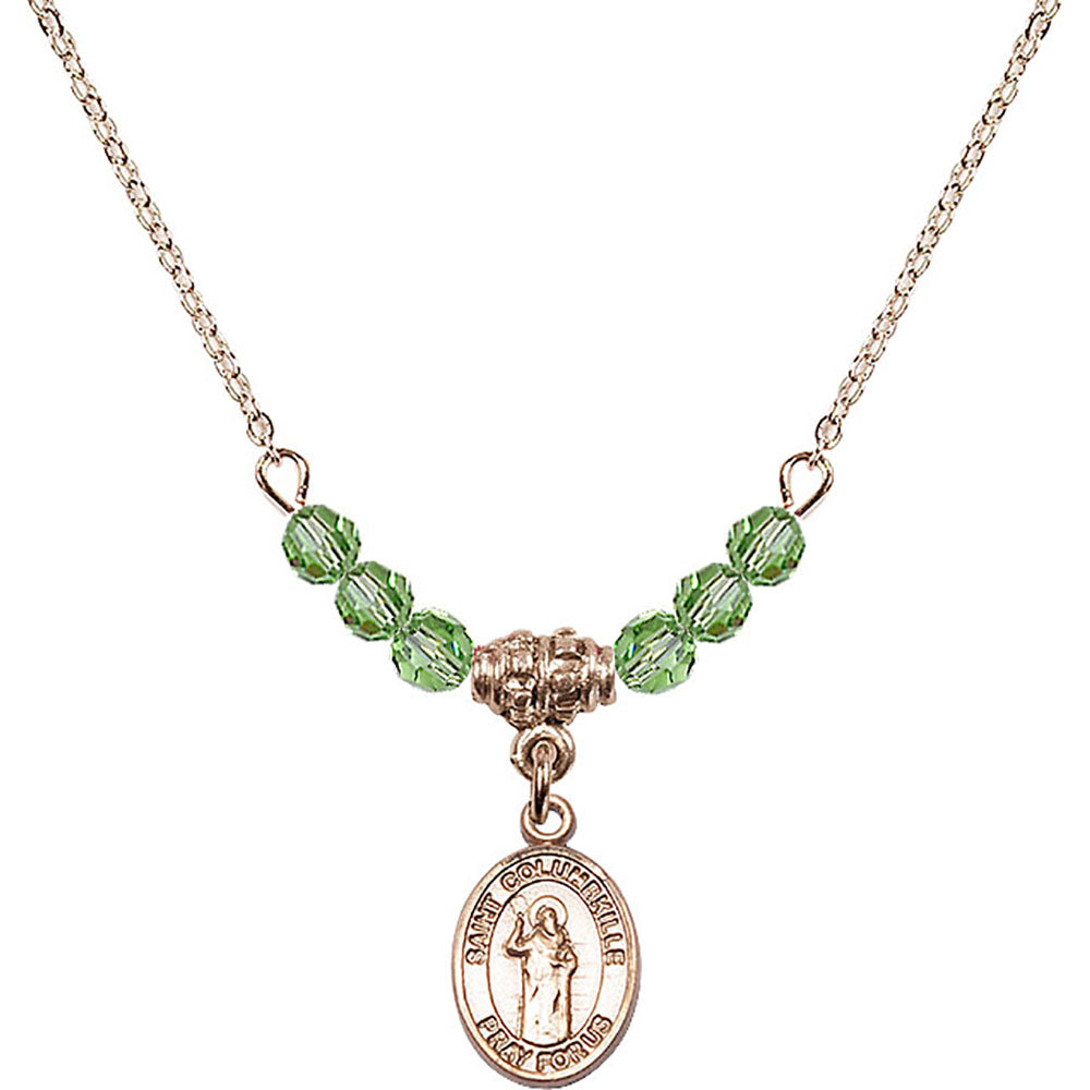 14kt Gold Filled Saint Columbkille Birthstone Necklace with Peridot Beads - 9399