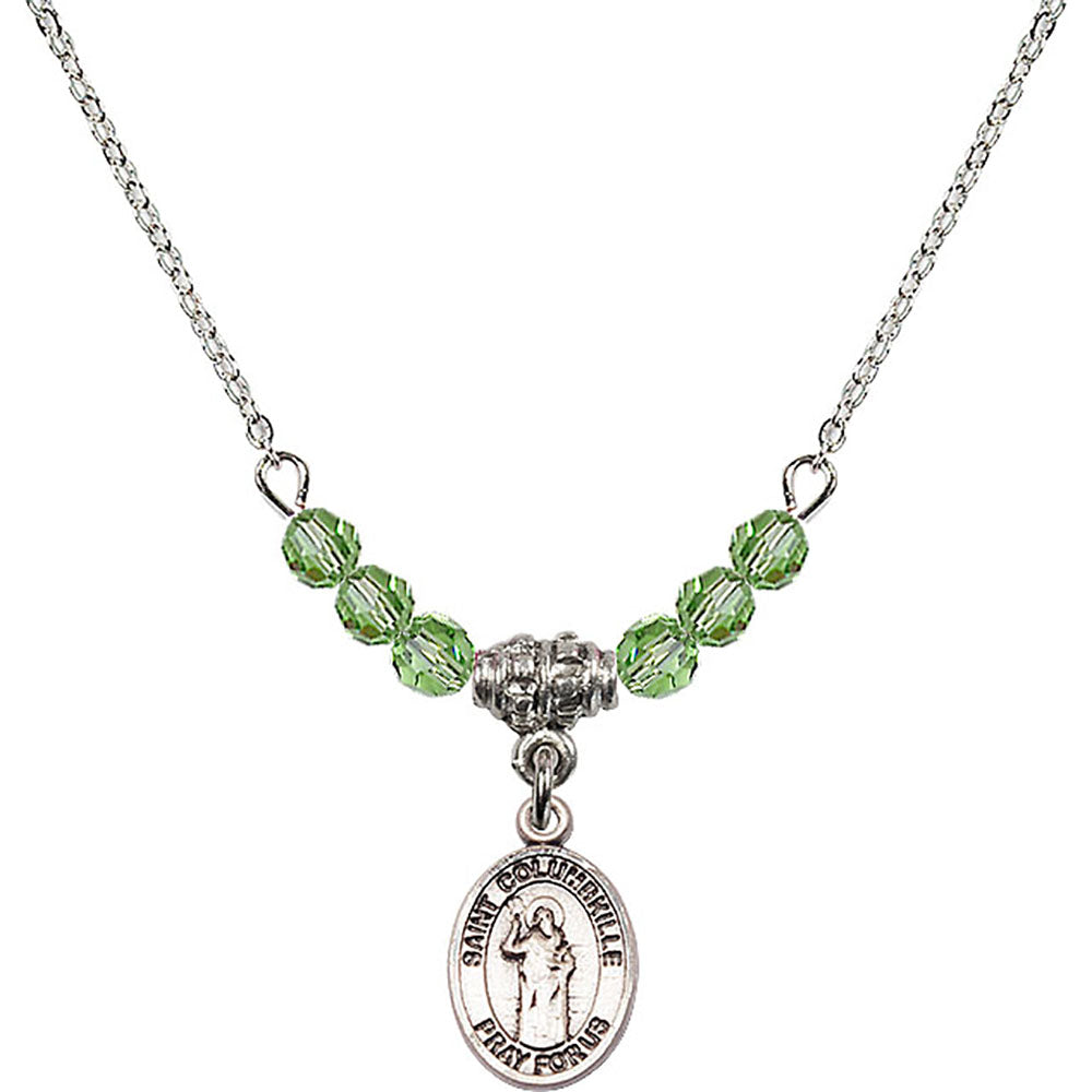 Sterling Silver Saint Columbkille Birthstone Necklace with Peridot Beads - 9399