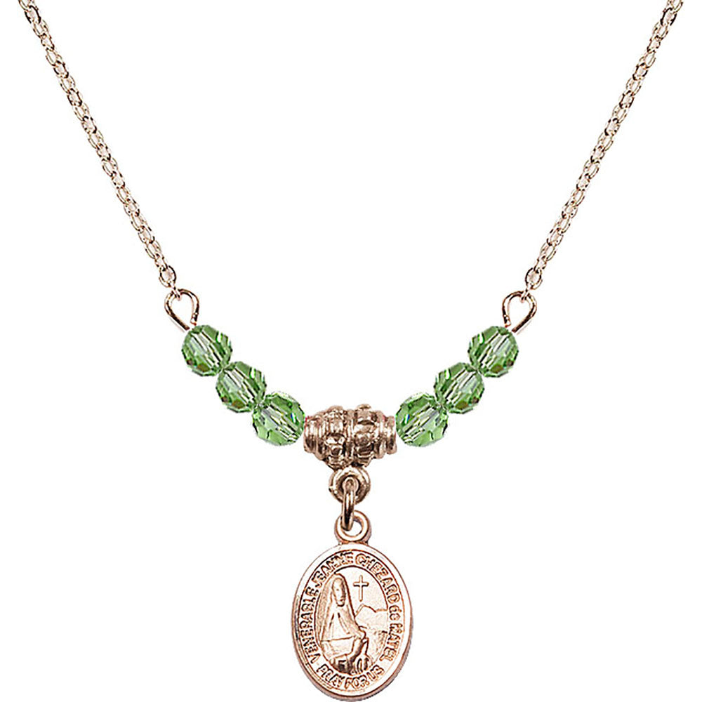 14kt Gold Filled Saint Jeanne Chezard de Matel Birthstone Necklace with Peridot Beads - 9401