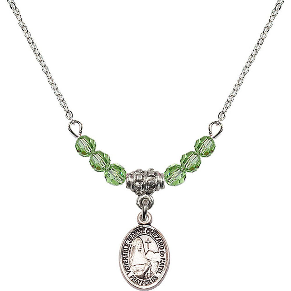 Sterling Silver Saint Jeanne Chezard de Matel Birthstone Necklace with Peridot Beads - 9401