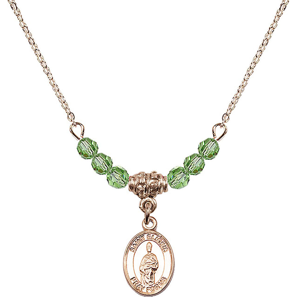 14kt Gold Filled Saint Eligius Birthstone Necklace with Peridot Beads - 9402