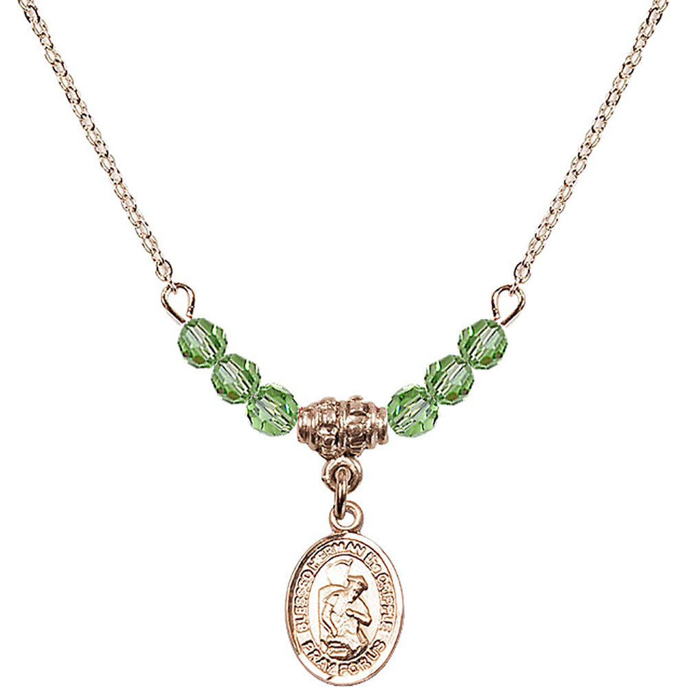 14kt Gold Filled Blessed Herman the Cripple Birthstone Necklace with Peridot Beads - 9403