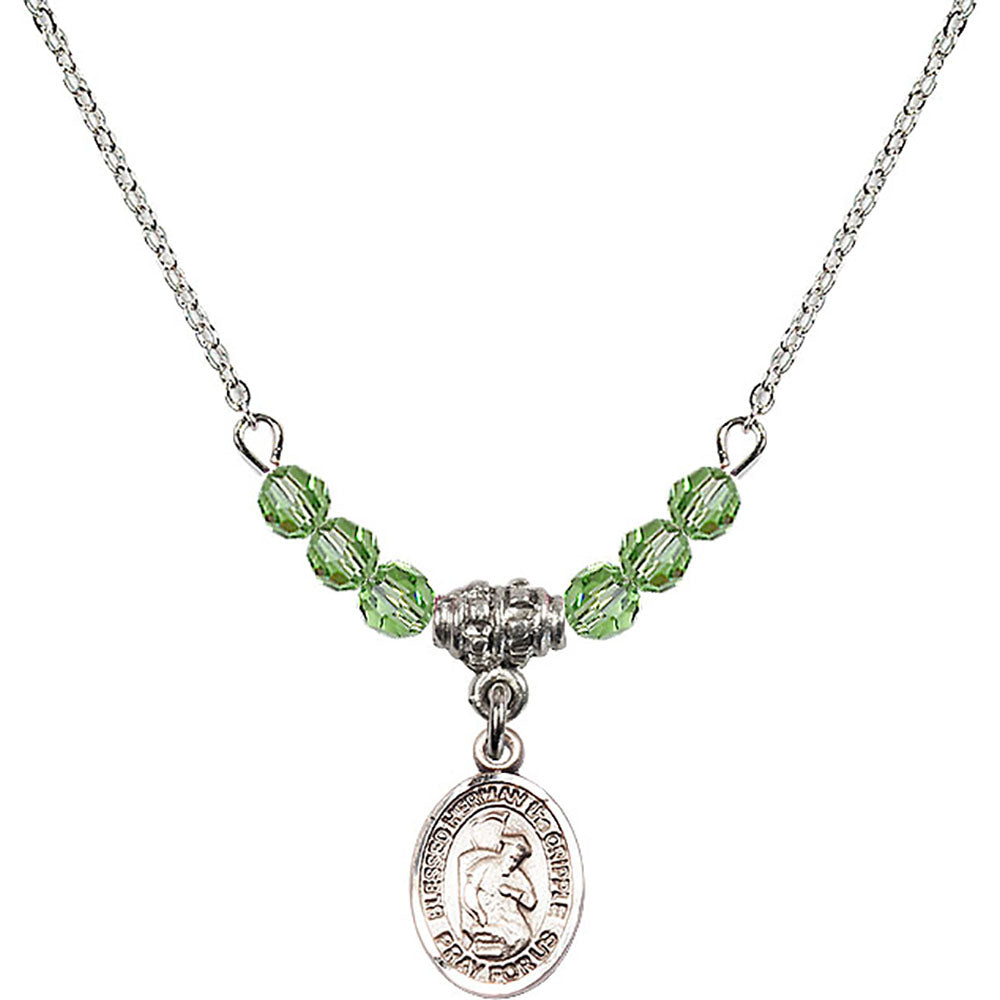 Sterling Silver Blessed Herman the Cripple Birthstone Necklace with Peridot Beads - 9403