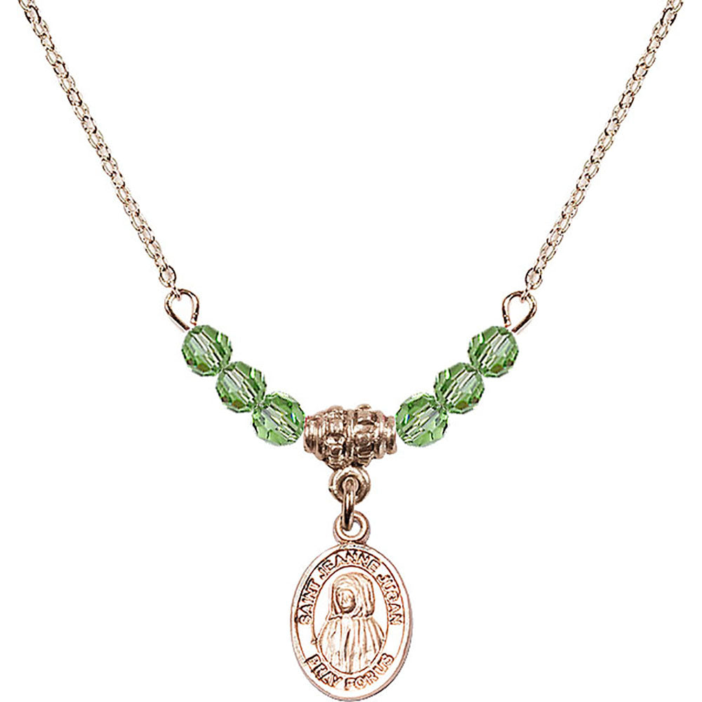 14kt Gold Filled Saint Jeanne Jugan Birthstone Necklace with Peridot Beads - 9409