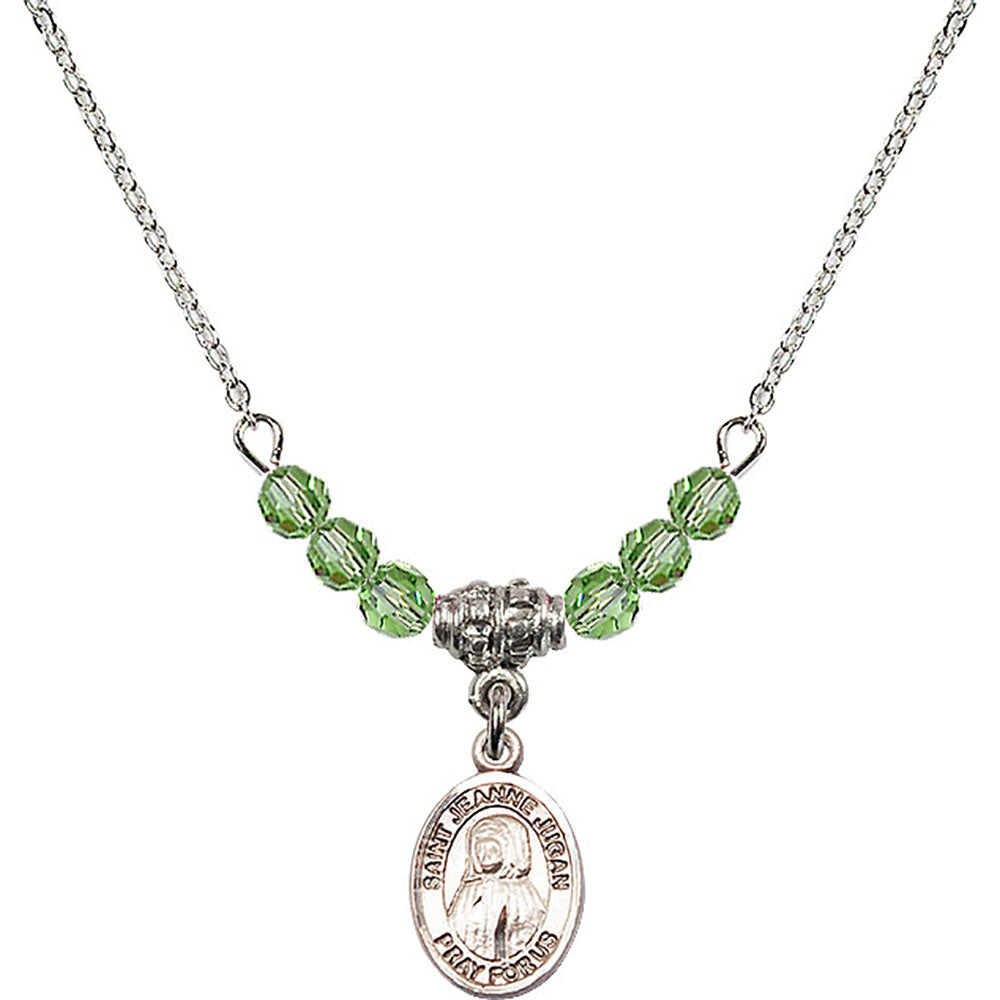Sterling Silver Saint Jeanne Jugan Birthstone Necklace with Peridot Beads - 9409