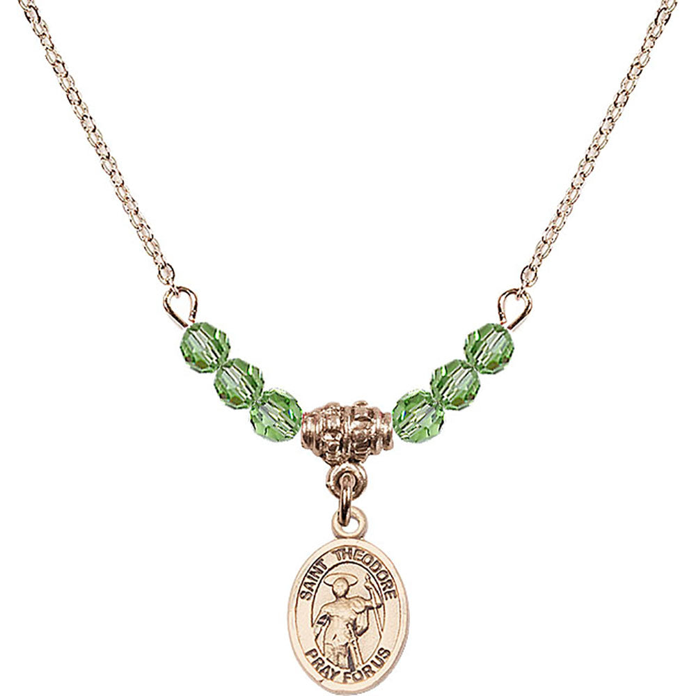 14kt Gold Filled Saint Theodore Stratelates Birthstone Necklace with Peridot Beads - 9415