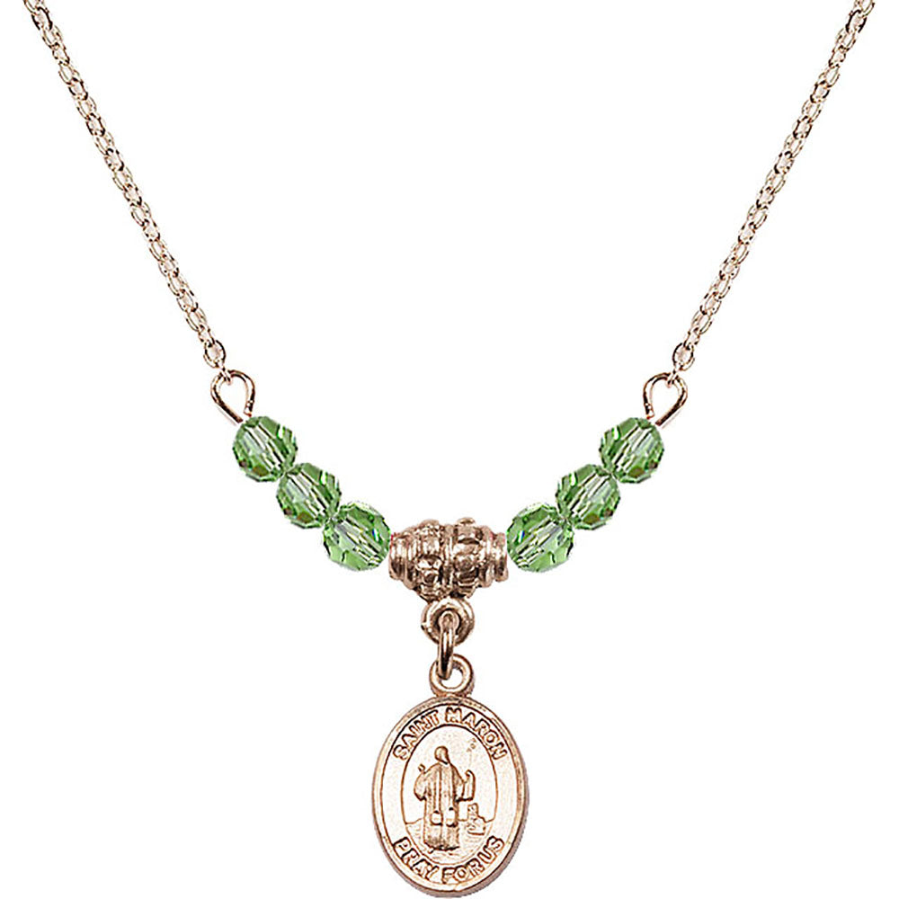 14kt Gold Filled Saint Maron Birthstone Necklace with Peridot Beads - 9417