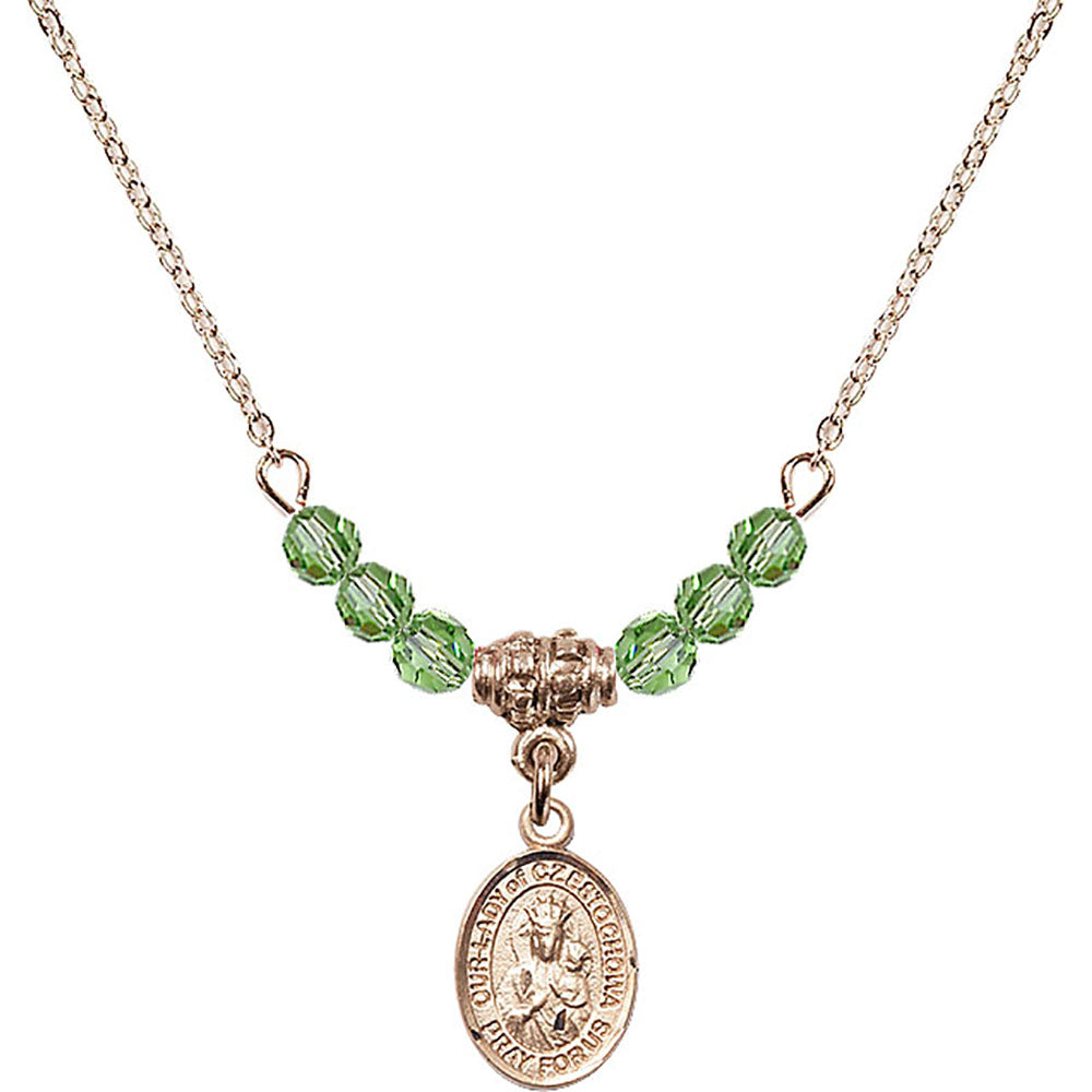 14kt Gold Filled Our Lady of Czestochowa Birthstone Necklace with Peridot Beads - 9421