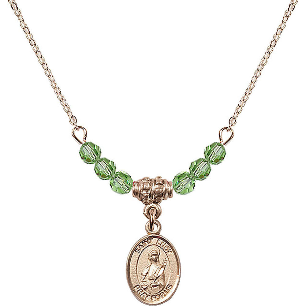 14kt Gold Filled Saint Lucy Birthstone Necklace with Peridot Beads - 9422