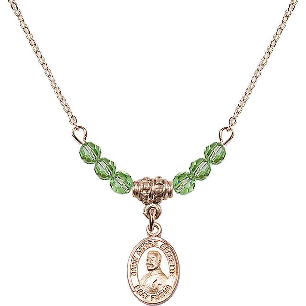 14kt Gold Filled Saint Andre Bessette Birthstone Necklace with Peridot Beads - 9424
