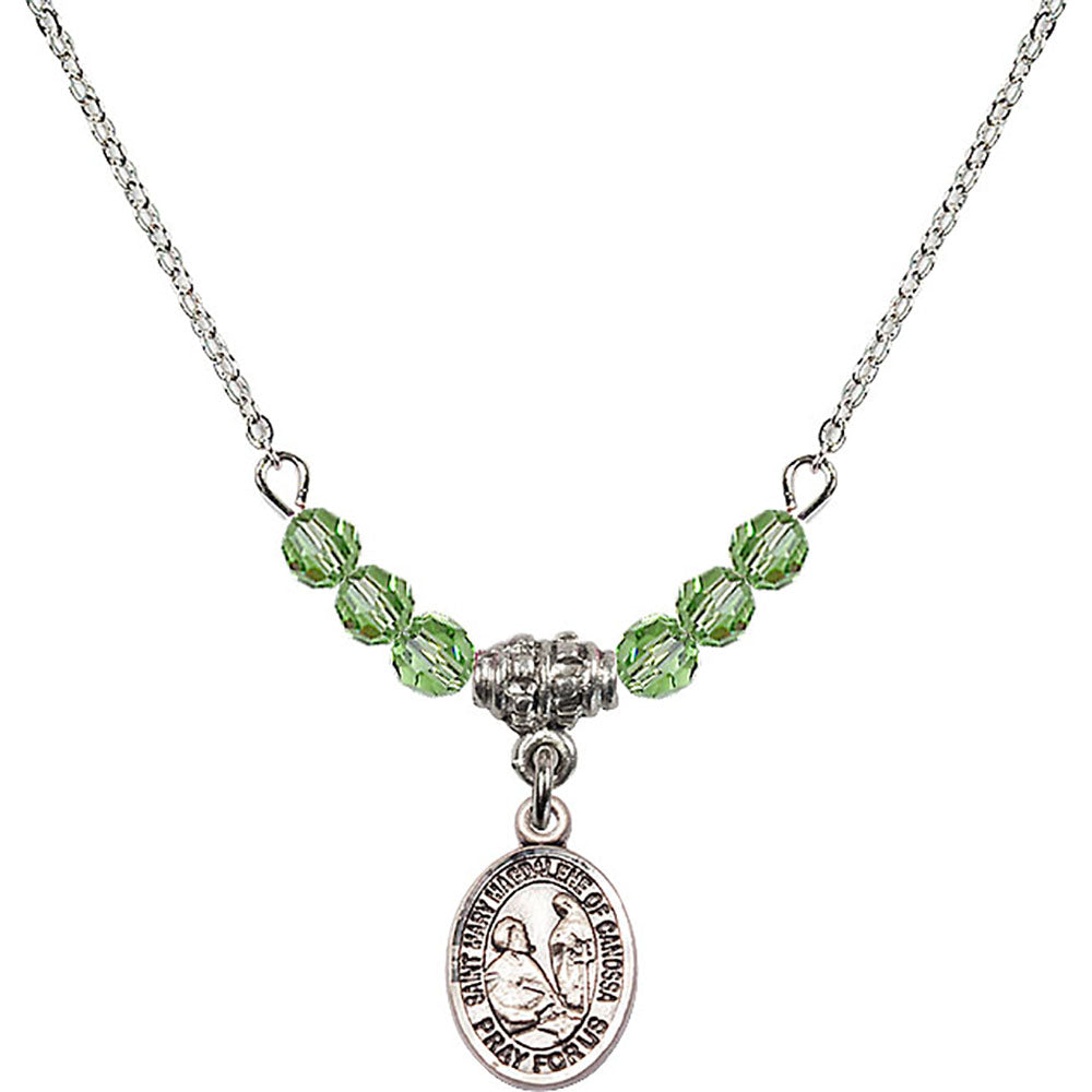 Sterling Silver Saint Mary Magdalene of Canossa Birthstone Necklace with Peridot Beads - 9429