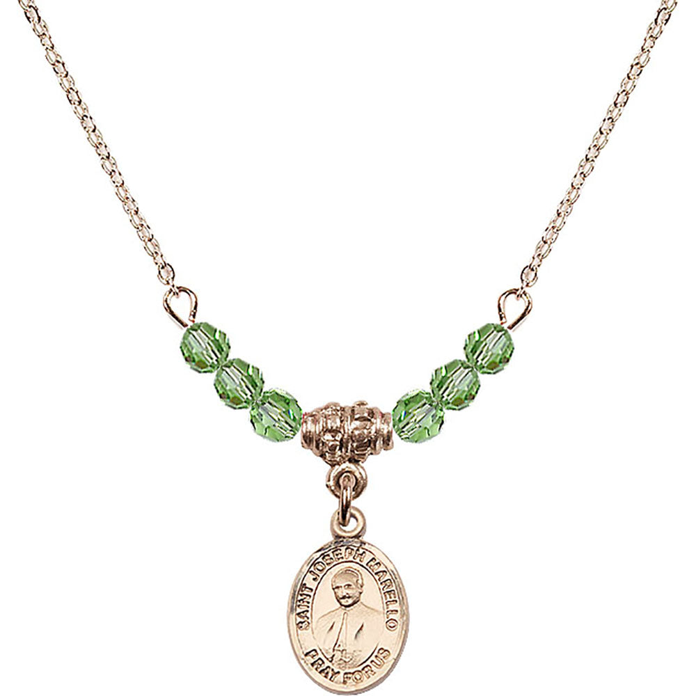 14kt Gold Filled Saint Joseph Marello Birthstone Necklace with Peridot Beads - 9430
