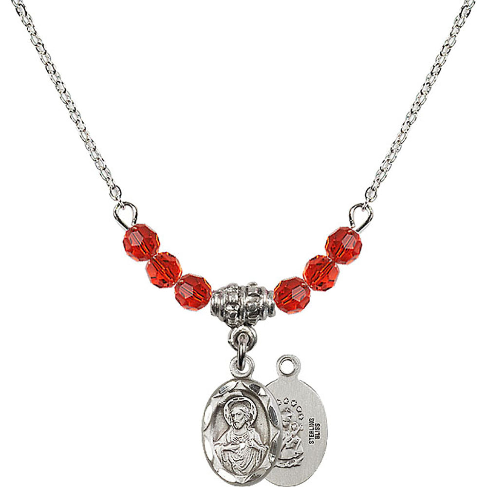 Sterling Silver Scapular Birthstone Necklace with Ruby Beads - 0301