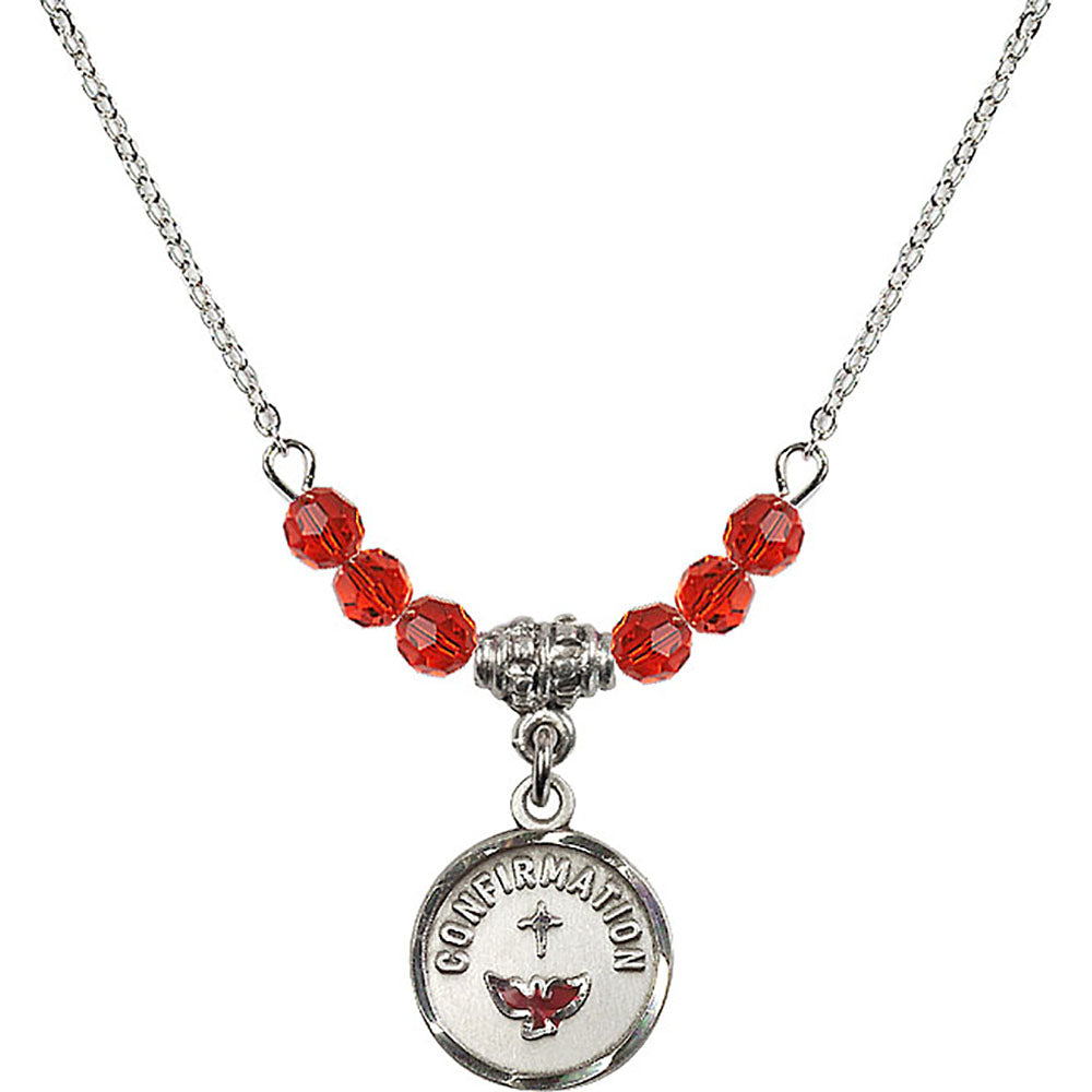 Sterling Silver Confirmation Birthstone Necklace with Ruby Beads - 0601