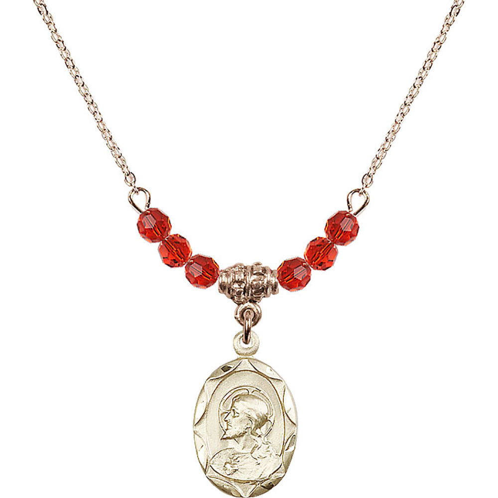 14kt Gold Filled Scapular Birthstone Necklace with Ruby Beads - 0612